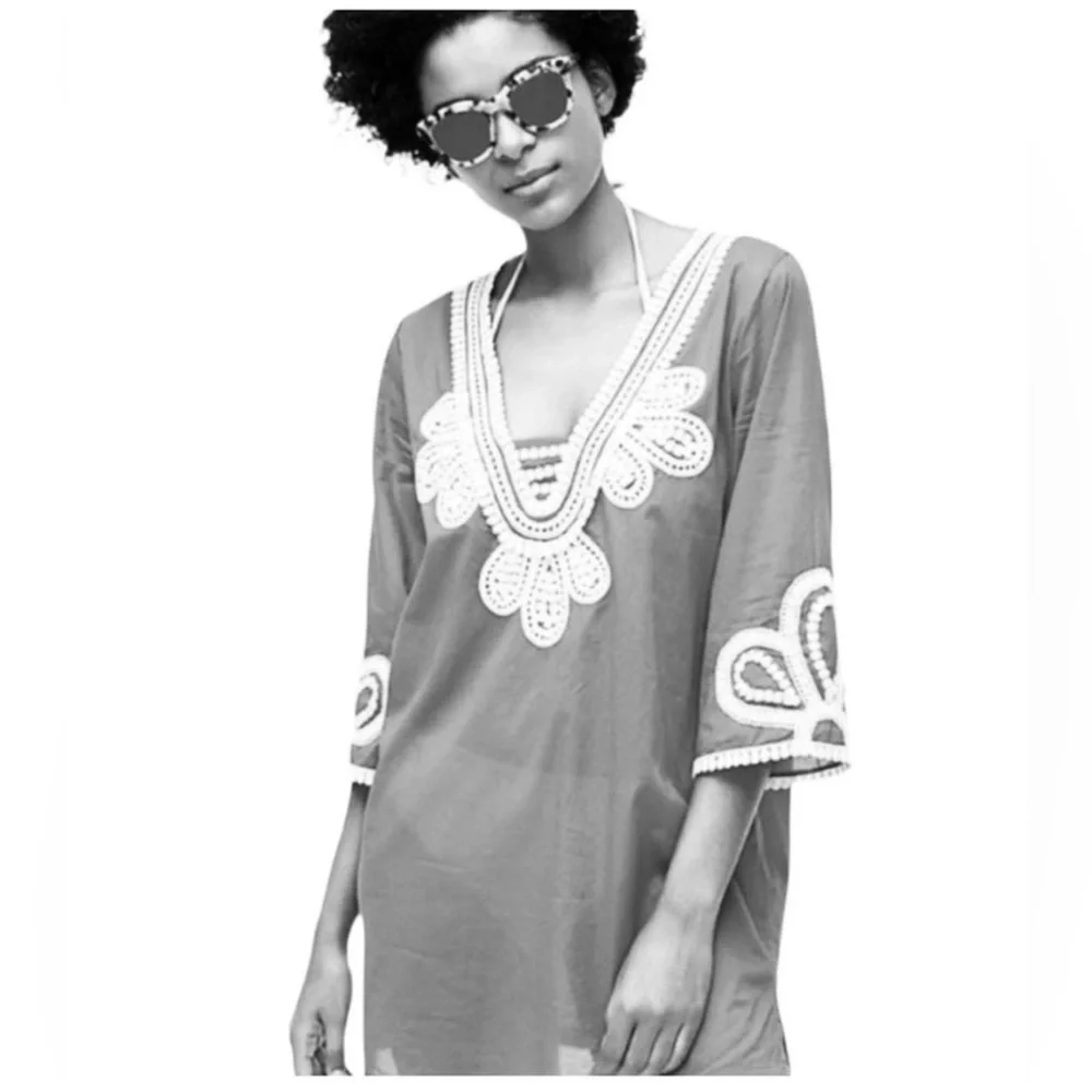 💵 J. Crew | Corded Trim Short Tunic Dress Swim CoverUp | Navy Blue - Picture 3 of 12